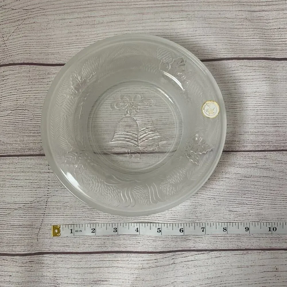Vintage Celebrations Crystal Clear Frosted Plate Season Greetings Candle Dish 8